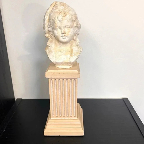 Vintage Antique Alabaster & Stone Bust Sculpture Of Young Boy Child 4" x 14" - Picture 1 of 10